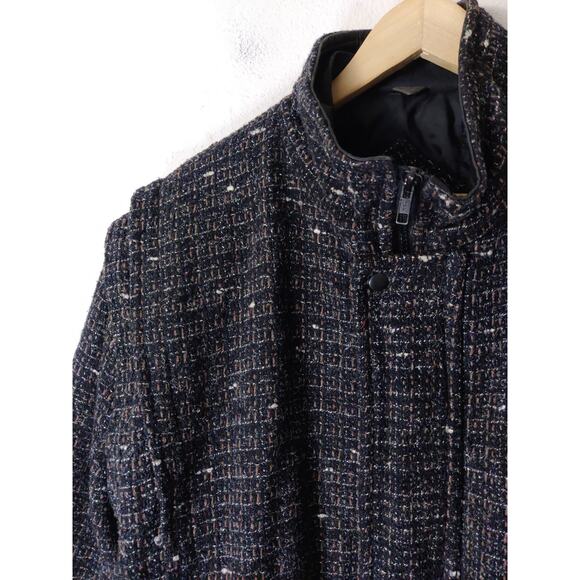 Vintage COSI Black Wool Blend Zip Front Long Sleeve Tweed Jacket Size L - Picture 2 of 12